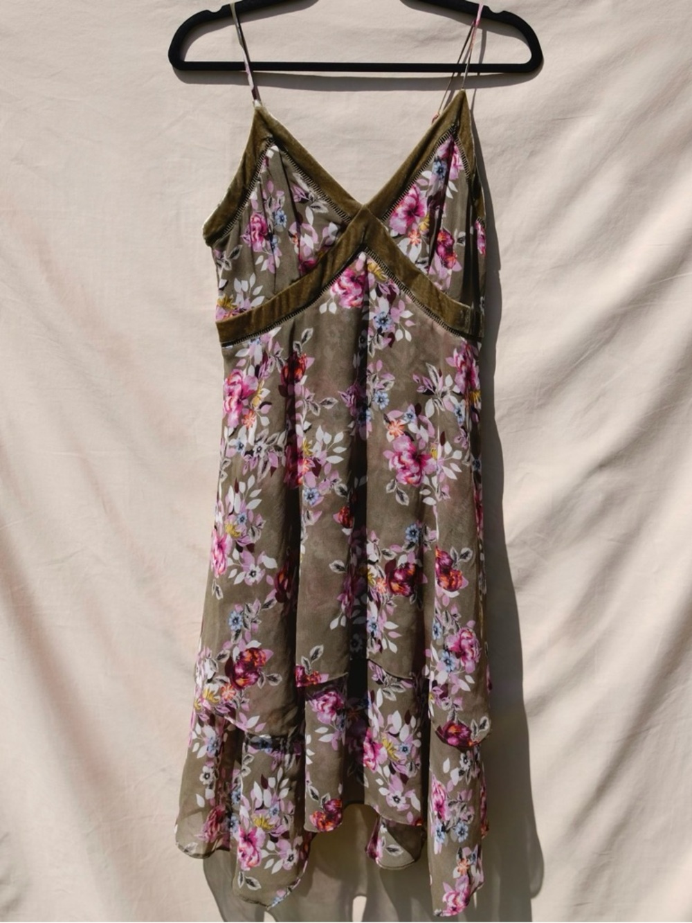 WHBM Y2K Babydoll Floral Asym Handkerchief Hem Sheer Velvet Trim‎ Fairy Grunge 8